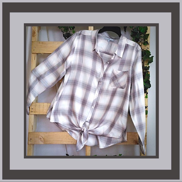 Heart N Crush Tops - Heart N Crush Plaid Tie-Front Shirt